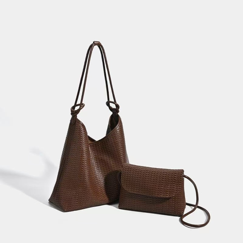 #129 Women Brown Woven Tote Bag