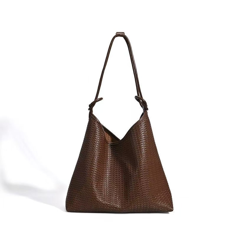 #139 Vintage Brown Woven Tote Bag