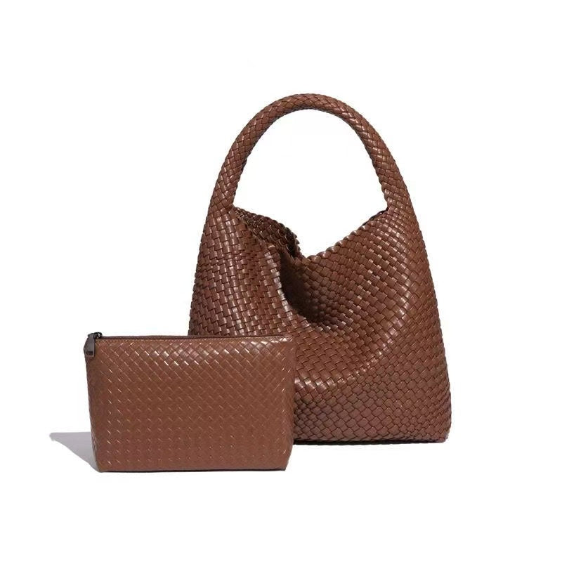 #159 Women Brown Hand Woven Tote Bag